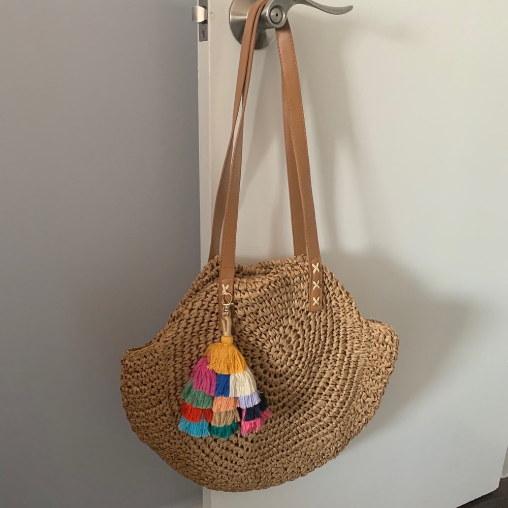 Boho Beach Bag with Colorful Tassels